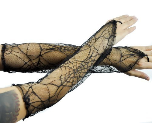 Black Spider Web Lace Gothic Elbow Gloves