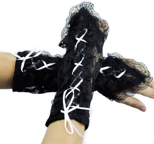 Short White Lace Up Gothic Gloves Lolita Arm Warmers