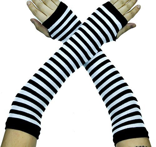 Stripe Black & White Fingerless Gloves Cosplay Arm Warmers