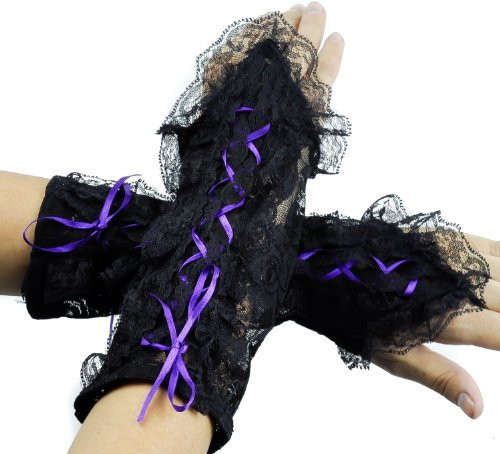 Short Purple Lace Up Gothic Gloves Lolita Arm Warmers