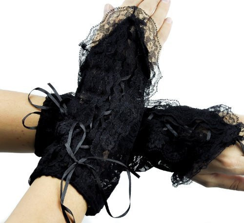 Short Black Lace Up Gothic Gloves Lolita Arm Warmers