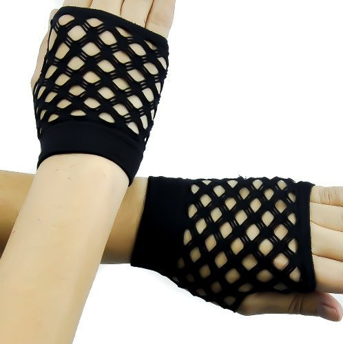 Black 80s Gothic Diamond Net Gloves