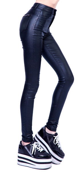 24 Hrs by Lip Service Black Foil Stretch High Waisted Jeans Pants
