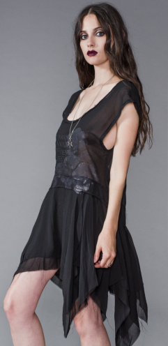 Widow by Lip Service Black Sheer Draped Asymmetrical Dress