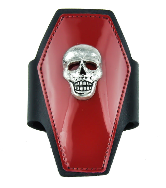 Red PVC Coffin Shaped w/ Skull Leather Wristband Cuff Bracelet