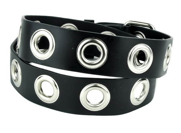 1" Silver Eyelet Leather Belt Heavy Metal Apparel