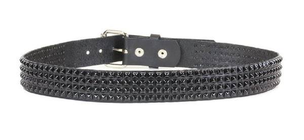 4-Row Black Mini Pyramid Stud Leather Belt 1-1/4" Wide