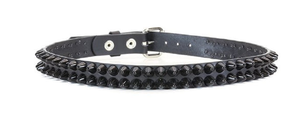 2-Row Black 1/2" Dome Cone Head Studded Black Leather Belt 1-1/4" Wide