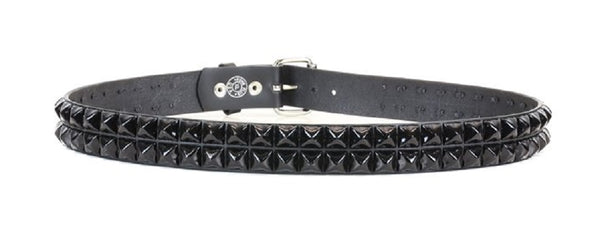 2-Row Black 5/8" Pyramid Stud Black Leather Belt 1-1/2" Wide