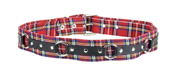 Red & Black Plaid w/ O Ring Strap Leather Belt 1-3/4" Wide
