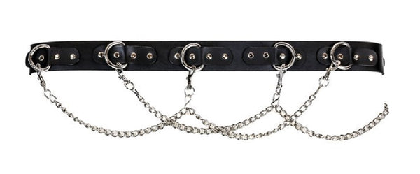 Black Leather Belt w/ D-Rings & Chains 1-1/2" Wide