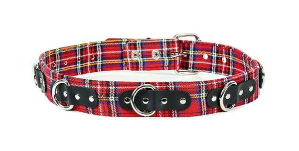 Red & Black Plaid D Ring Quality Leather Belt 1-3/4" Wide