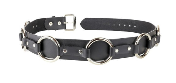 Black Quality Leather Belt w/ Large O Rings Strap 1-3/4" Wide
