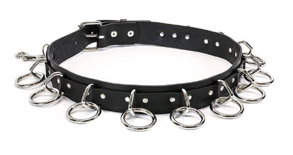 Silver O-Rings & Clips Bondage Black Leather Belt 1-3/4" Wide