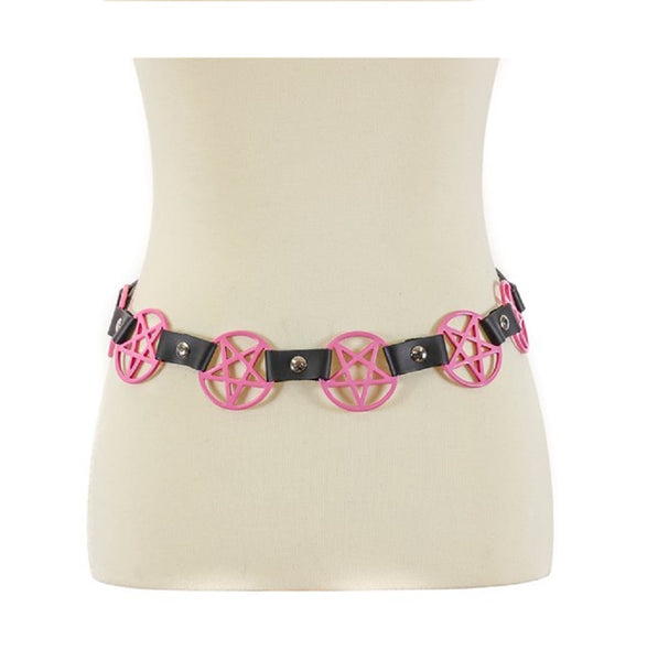 Pink 2" Inverted Pentagram Link Leather Belt
