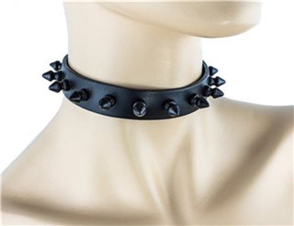 Black Leather 1/2" Black Spiked Choker Fashion Collar