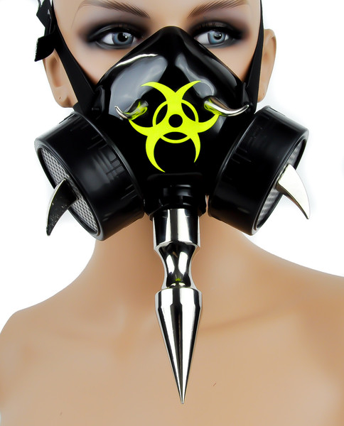 6" Spike Bio Hazard Gas Mask Gothic Industrial Dual Respirator Zombie Halloween