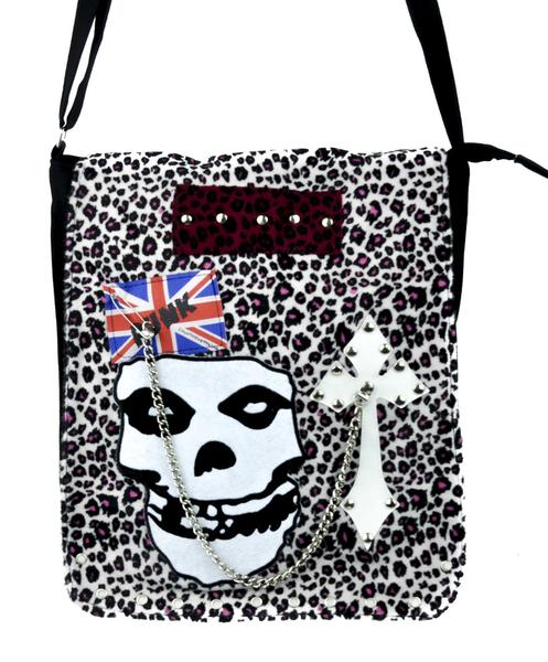Misfits Skull Leopard Velvet Punk Sling Bag Messenger Purse Gothic Deathrock