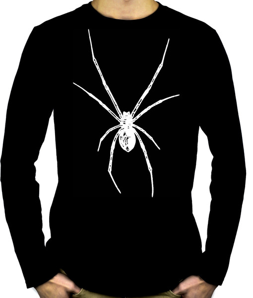 Black Widow Spider White Print Long Sleeve Shirt Halloween Horror Wear