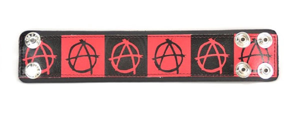 Black & Red Anarchy Leather Wristband Cuff Bracelet 2" Wide