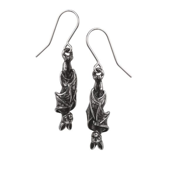 Alchemy Gothic Awaiting The Eventide Hanging Vampire Bat Earrings