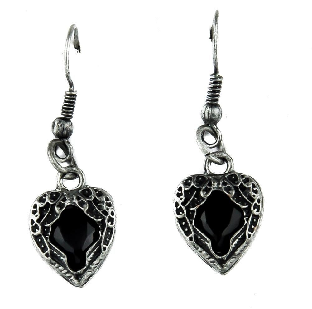Black Stone Heart Wings Earrings Gothic Jewelry Cosplay