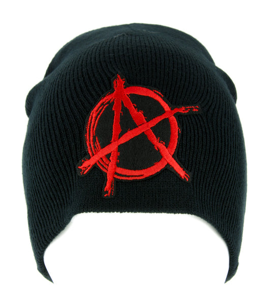 Red Anarchy Sign Beanie Knit Cap Alternative Clothing Punk Rock