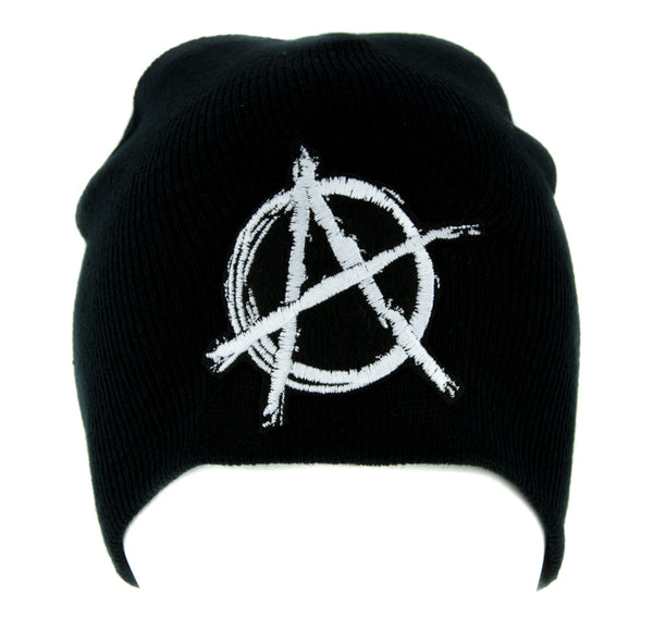 White Anarchy Sign Beanie Knit Cap Alternative Clothing Punk Rock