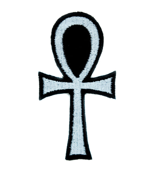 White Ankh Egyptian Hieroglyph Patch Iron on Applique Alternative Clothing Eternal Life