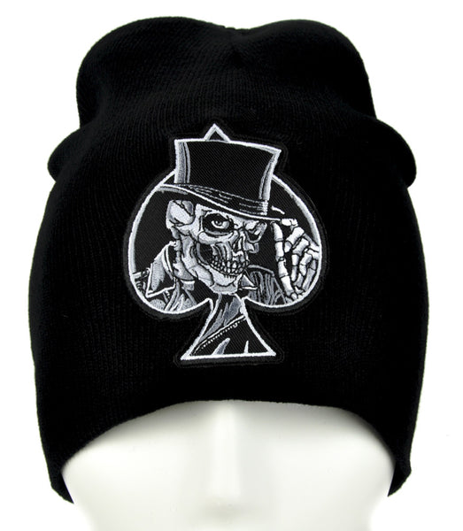 Black Spade Skull Top Hat Beanie Alternative Clothing Knit Cap Biker Death