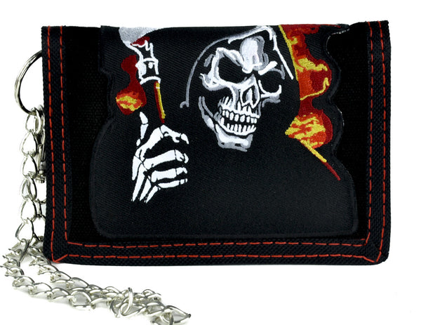 Burn ion Hell Fire Grim Reaper Tri-fold Wallet with Chain Alternative Clothing Death