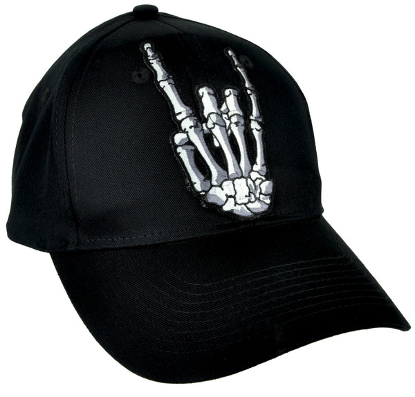 Skeleton Hand Horns Up Metal Sign Hat Baseball Cap Alternative Clothing