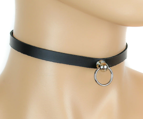 Mini Door Knocker O Ring Leather Choker Necklace Fetish Bondage Jewelry