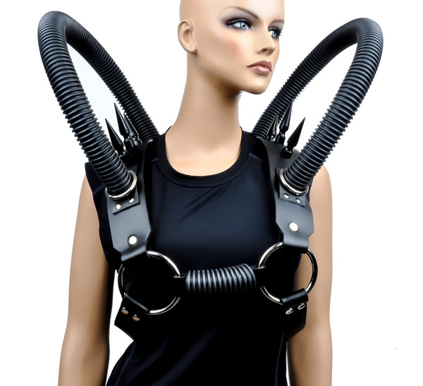 Black Spike Tube Shoulder Harness Gothic Cyber Cosplay Gear