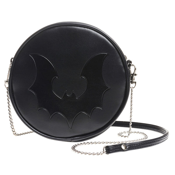 Black Vampire Bat Round Embossed Purse Shoulder Bag