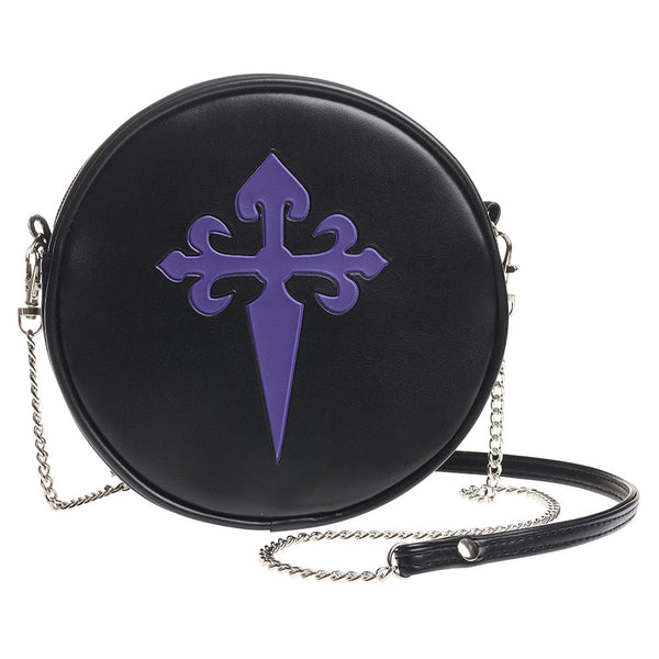 Purple Gothic Cross Round Embossed Purse Shoulder Bag