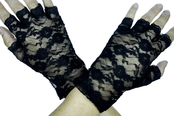 Black Rose Lace Fingerless Gloves Gothic Lolita Clothing