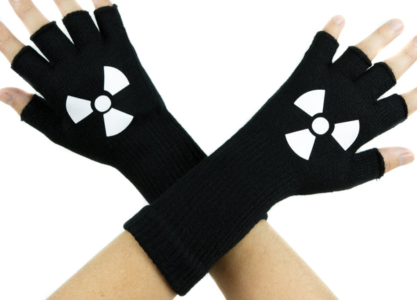 Bio-Hazard Black Fingerless Gloves Arm Warmers Alternative