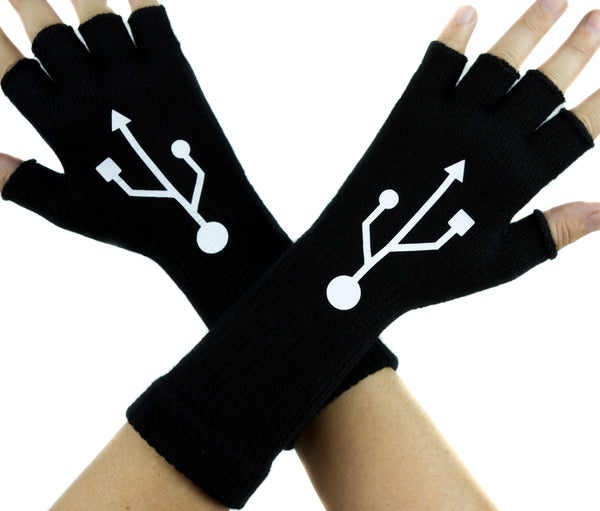 USB Sign Symbol Black Fingerless Gloves Arm Warmers Alternative