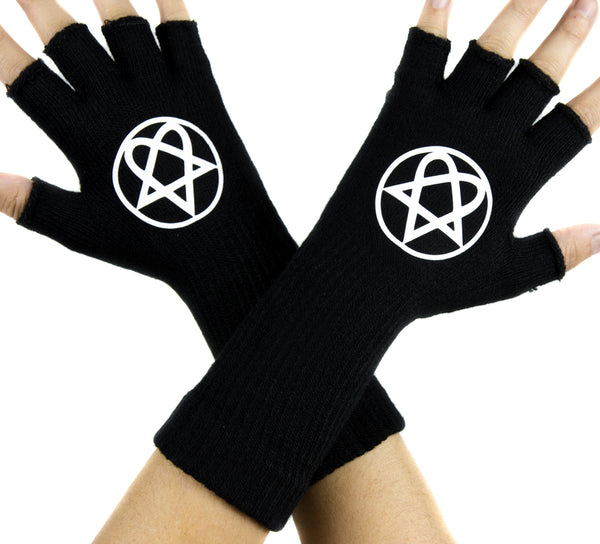 HIM Heartagram Black Fingerless Gloves Arm Warmers Alternative Ville Valo