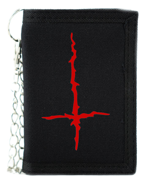 Red Inverted Cross Tri-fold Wallet Black Metal Occult