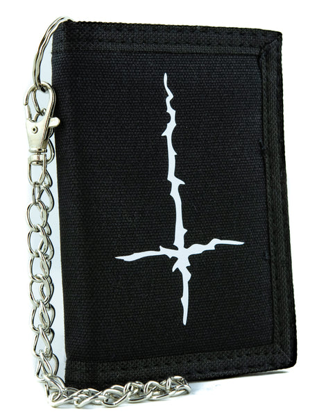 White Inverted Cross Tri-fold Wallet Black Metal Occult