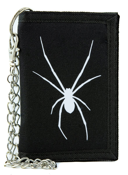 White Print Black Widow Spider Tri-fold Wallet Goth Punk