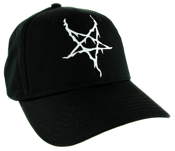 White Black Metal Style Inverted Pentagram Hat Baseball Cap Occult