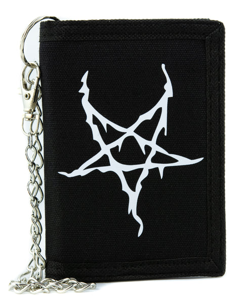 White Black Metal Style Inverted Pentagram Tri-fold Wallet Occult
