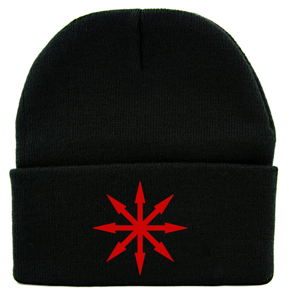 Red Chaos Star Symbol of Eight Arrows Cuff Beanie Knit Cap Occult