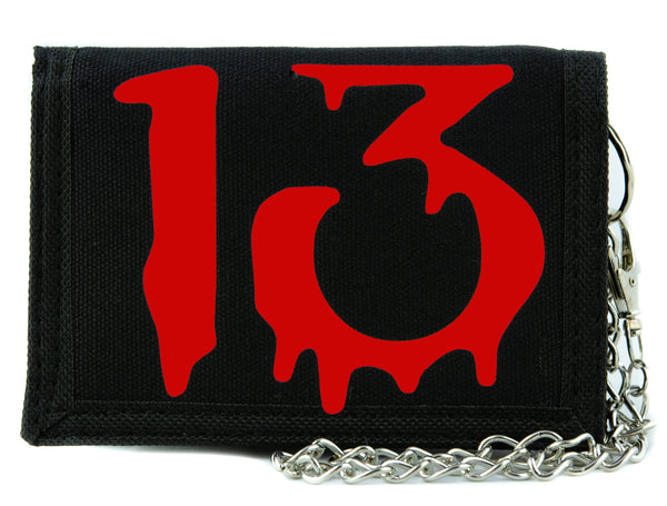 Red Number Thirteen Lucky 13 Tri-fold Wallet Goth Punk