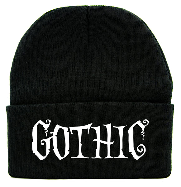 White Gothic Horror Cuff Beanie Knit Cap Tim Burton Style
