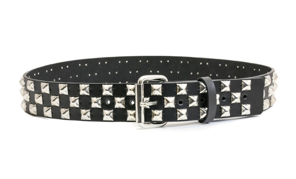 3 Row Silver Pyramid Stud Checkered Black Leather Belt Sarah Jessica Parker Inspired Sex and the City