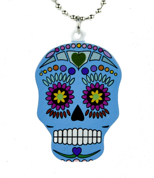 Blue Sugar Skull Necklace Dia De Los Muertos